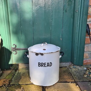 Vintage white enamel bread bin