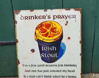 Vintage Enamel Irish Stout Drinker's Prayer Sign