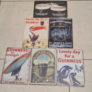 Set of 6 Guinness tin signs/guinness tin sign/guinness wall art/guinness