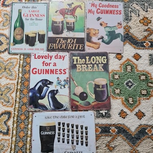 Set of 6 Guinness tin signs/guinness tin sign/guinness wall art/guinness