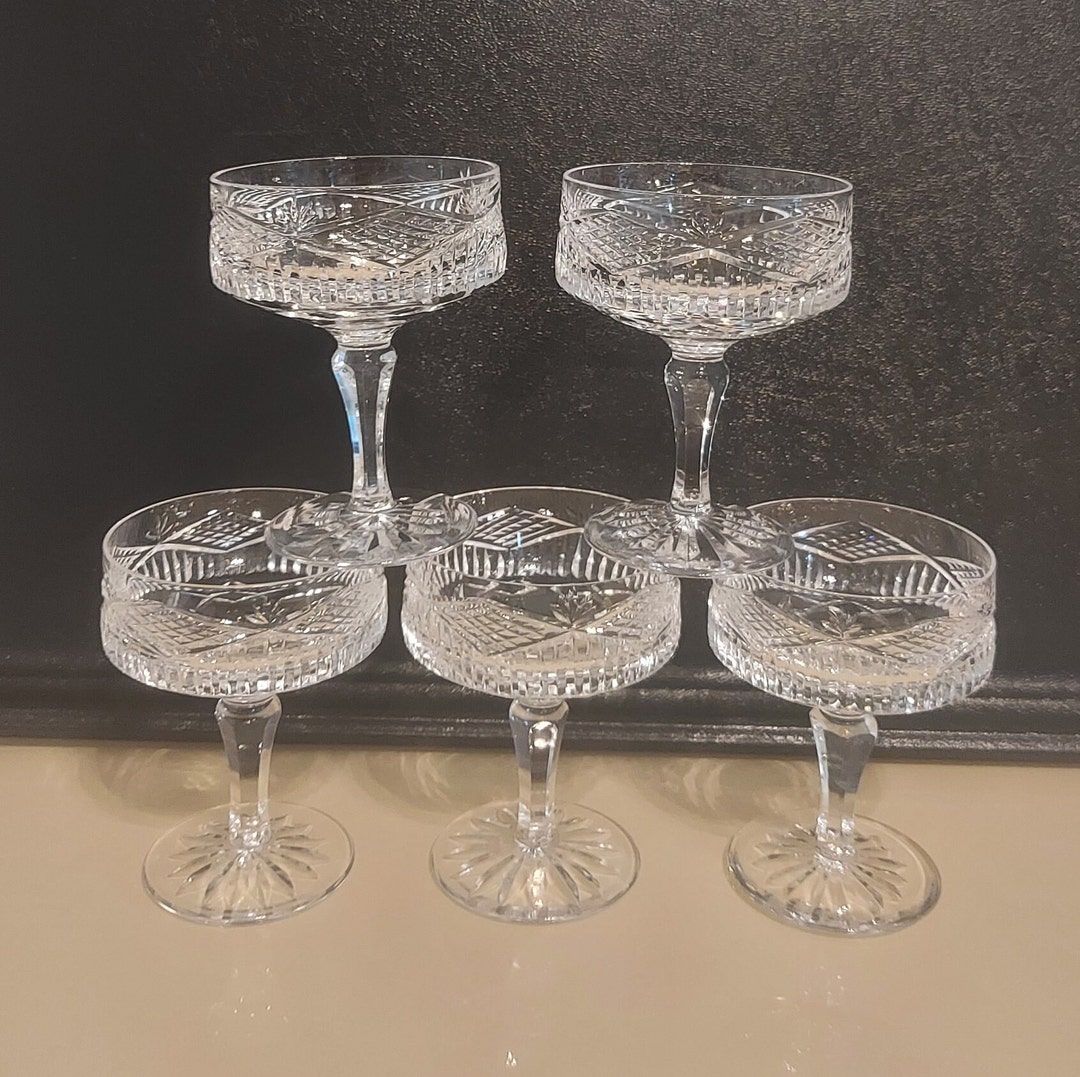 Set of 5 Unstamped Tyrone Crystal Champagne Saucers Slieve Donard Cut