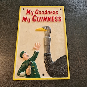 Guinness zookeeper and ostrich cast iron sign/guinness heavy wall sign/guinness beer advertising sign/