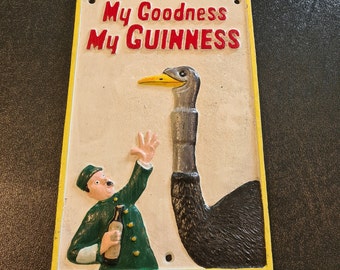 Vintage Guinness Zookeeper & Ostrich Cast Iron Wall Sign
