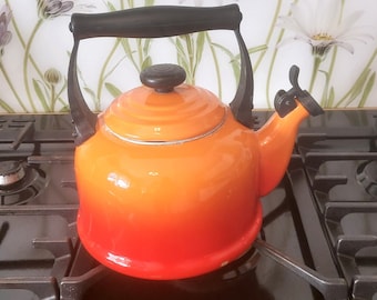 Vintage le crueset orange enamelled kettle/retro kitchen