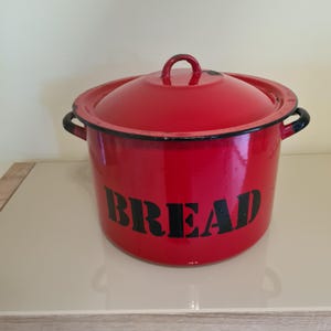 Vintage red enamel bread bin/enamel bread bin