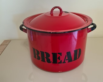 Vintage red enamel bread bin/enamel bread bin