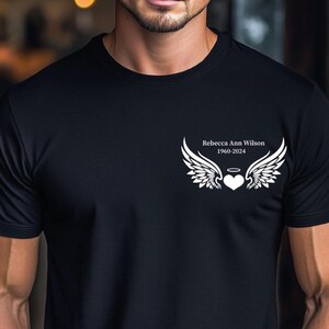 Custom Memorial Angel Wings T-Shirt: Rest In Peace Remembrance