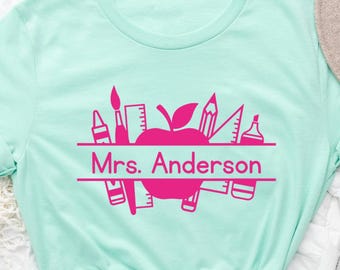 Customized Teacher Shirt, Apple School Supplies Tee, Back to School Gift