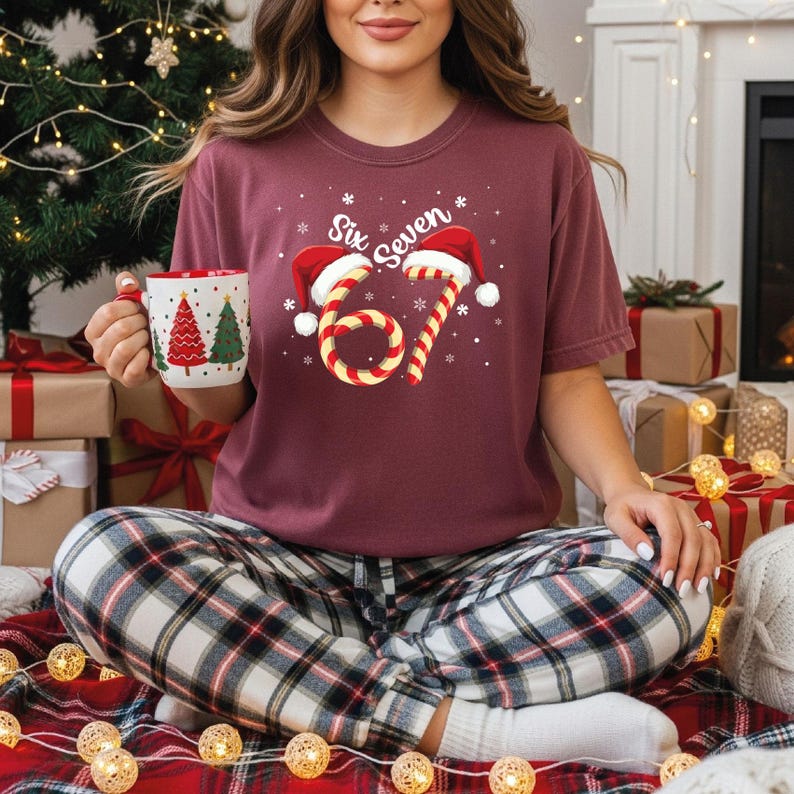 Christmas Six Seven 67 Comfort Colors Shirt: Funny Christmas Meme Tee Funny Christmas Family Sweatshirt Six Seven Meme Sweater image 7