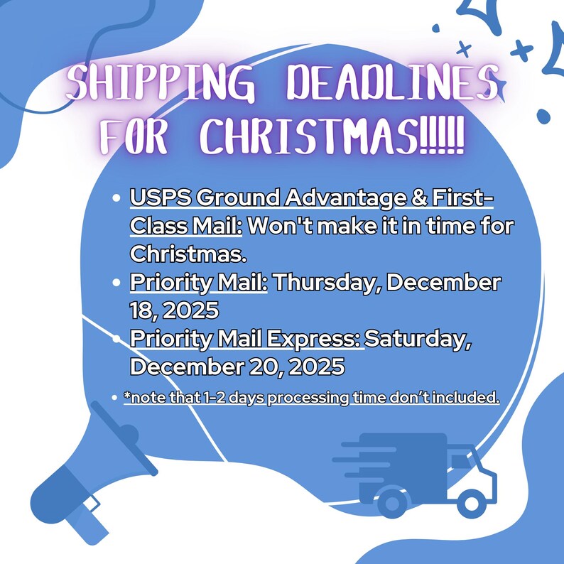 The image is a promotional graphic for FedEx shipping services, highlighting shipping deadlines for Christmas. It includes information about priority mail services and the FedEx Ground Advantage & First-Class Mail service, which won't be available on time for Christmas. The image also mentions that priority mail Express services will be prioritized on Thursday, December 20, 2025, and that there is a note that processing time is not included.