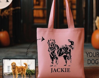 Custom Pet Photo And Name Tote Bag: Personalized Portrait Dog Lover Gift