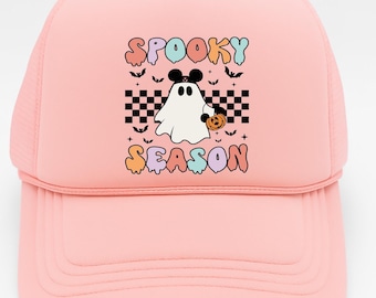 Disney Halloween Trucker Hat: Spooky Mickey Ghost, Checkered Design