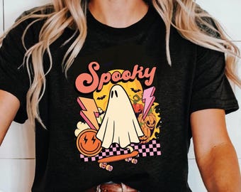 Spooky Skateboard Ghost Shirt: Halloween Skateboarding Tee