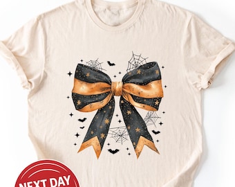 Camiseta de Halloween Coquette: Camiseta de otoño con calabazas para la temporada de Halloween