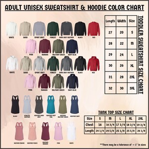 a women's long sleeved shirt and hoodie color chart
