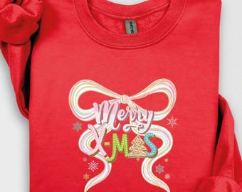 Coquette Christmas Sweatshirt: Bow Graphic, Holiday Crewneck