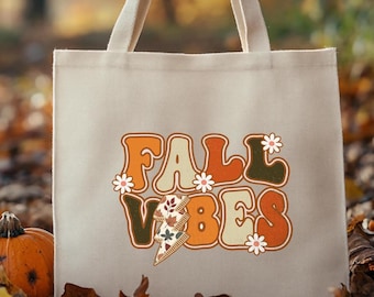 Fall Vibes Organic Cotton Tote Bag, Thanksgiving Gift