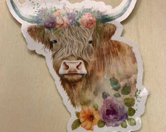 Cute Cow Sticker, Cow Sticker, Cute Animal, Laptop Sticker, Planner Stickers, Cute Sticker, Cow Decal, Art, Highland Cow, Rose Sticker