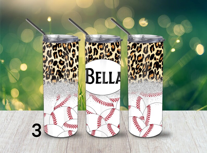 Baseball Skinny Tumbler, 20oz Tumbler, Custom Tumbler, Personalized Cup, Personalized Gift, Bride's Maid Gift, Tumbler, To Go Cup 3