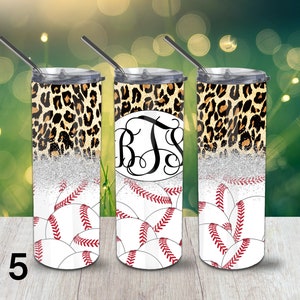 Baseball Skinny Tumbler, 20oz Tumbler, Custom Tumbler, Personalized Cup, Personalized Gift, Bride's Maid Gift, Tumbler, To Go Cup 5