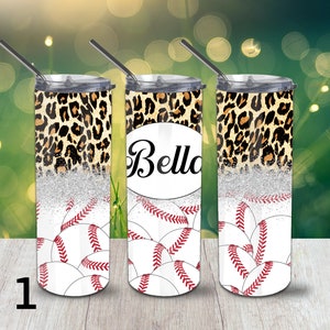 Baseball Skinny Tumbler, 20oz Tumbler, Custom Tumbler, Personalized Cup, Personalized Gift, Bride's Maid Gift, Tumbler, To Go Cup 1