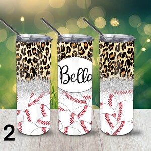 Baseball Skinny Tumbler, 20oz Tumbler, Custom Tumbler, Personalized Cup, Personalized Gift, Bride's Maid Gift, Tumbler, To Go Cup 2