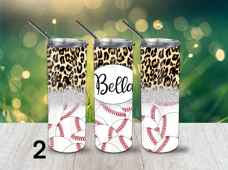 Baseball Skinny Tumbler, 20oz Tumbler, Custom Tumbler, Personalized Cup, Personalized Gift, Bride's Maid Gift, Tumbler, To Go Cup 2