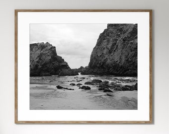 Rocky Beach Black and White Photo Print, Photography, Home Decor, Wall Art