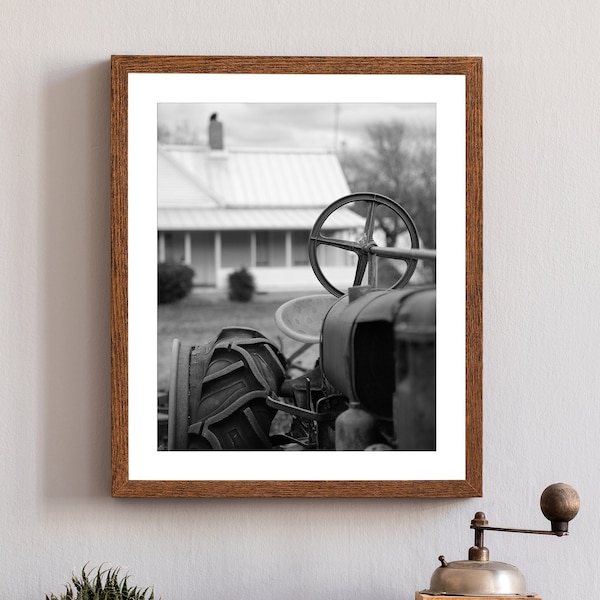 Farm Tractor Black and White Photo Print, Photography, Home Decor, Wall Art