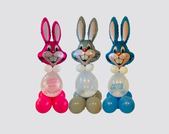 Personalised Easter Bunny Balloon 5FT TALL DIY Kit Pink Blue Grey Add Any Wording Easter Popping Balloon