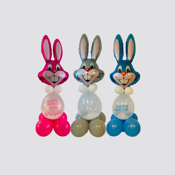 Personalised Easter Bunny Balloon 5FT TALL DIY Kit Pink Blue Grey Add Any Wording Easter Popping Balloon