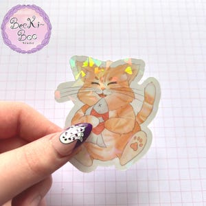 Chonk Cat Sticker: Holographic, Water Resistant Vinyl