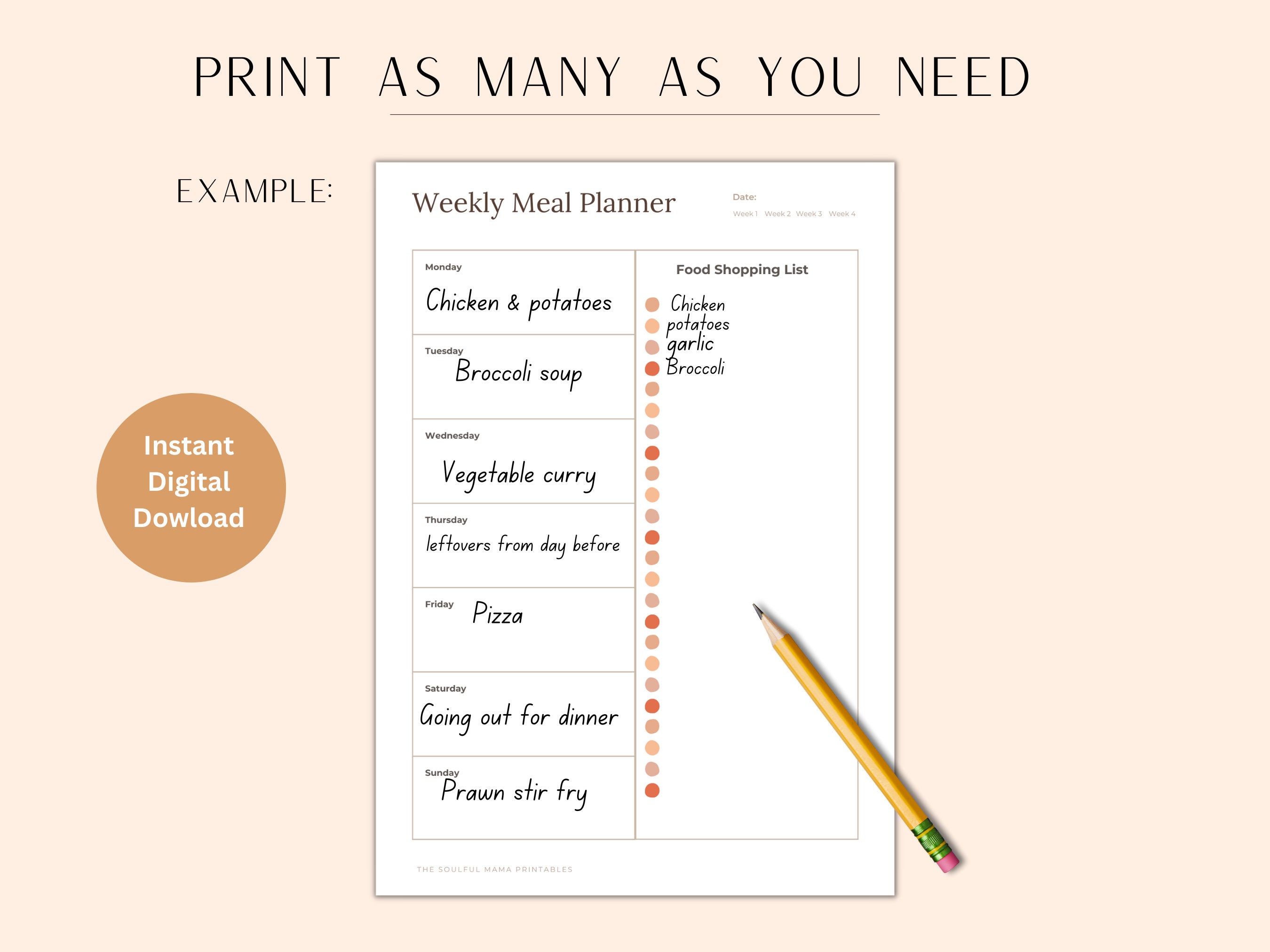 Meal Planner Printable Weekly Food Diary Meal Tracker Food - Etsy