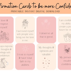 Cartões de afirmação positiva para confiança, mantras diários, autocuidado, trabalho interior, amor próprio para impressão, atenção plena, download digital