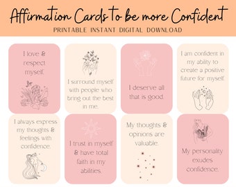 Positive affirmation cards for confidence, daily mantras, self care, Inner work, self love printables, mindfulness, digital download