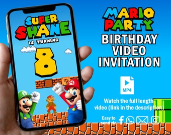 Super Mario Birthday Video Invitation, Animated Custom Invite