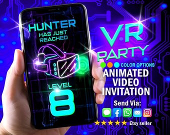 Uitnodiging verjaardagsfeestje VR-gamer met animatie