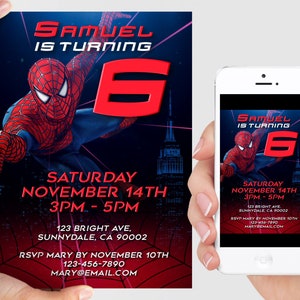 スパイダーマンの印刷可能な招待状、スパイダーマンの誕生日招待状、スパイダーマンのパーソナライズされた招待状、スパイダーマンの招待状、スパイダーマンの電子招待状
