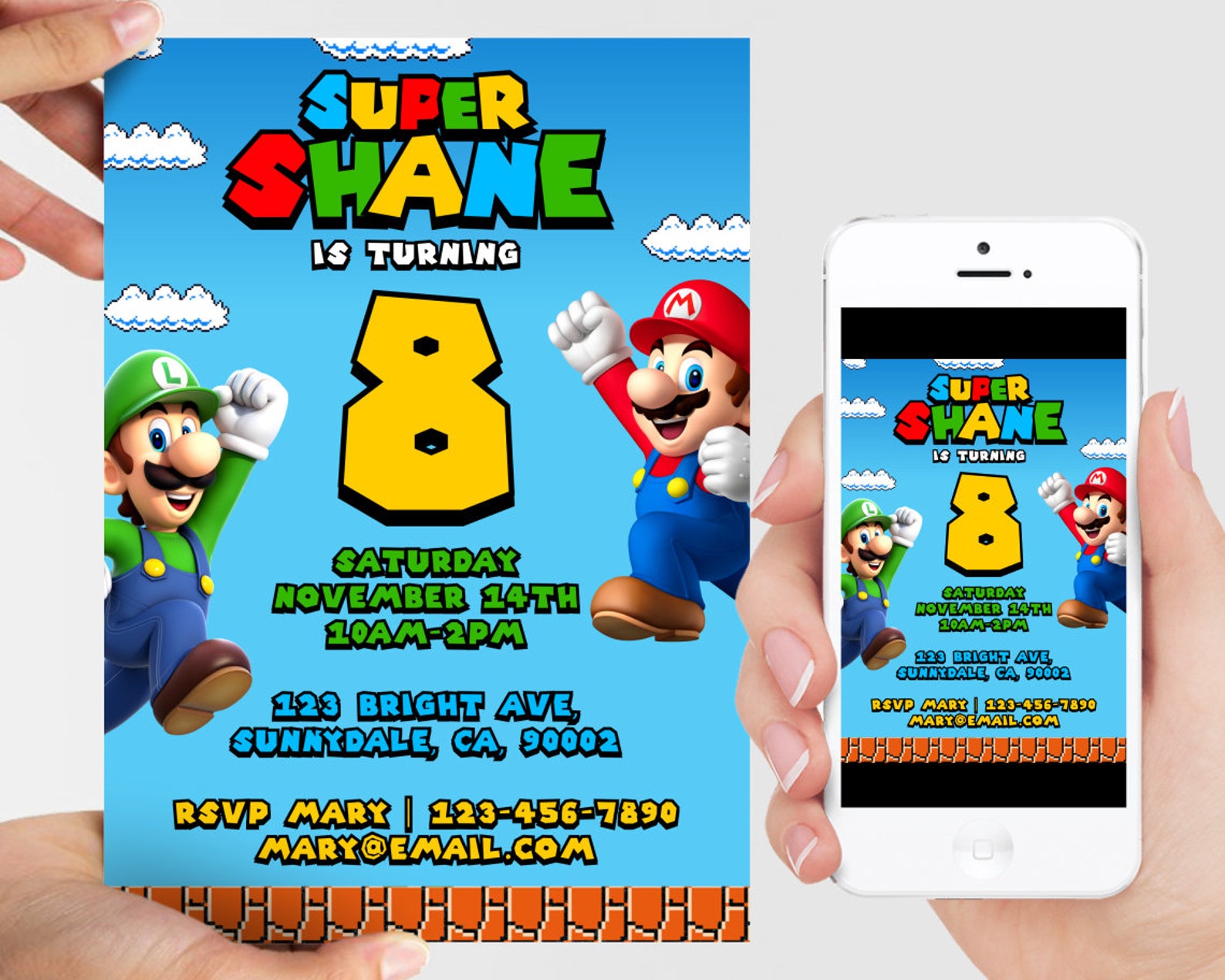 Super Mario Printable Invitation Super Mario Birthday - Etsy