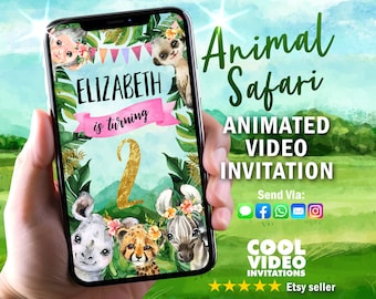 Animal Safari Birthday Video Invitation, Animated Party Invite