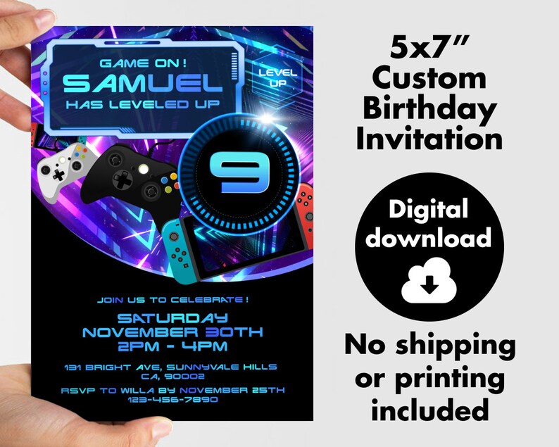Video Game Printable Birthday Invitation Video Gamer - Etsy