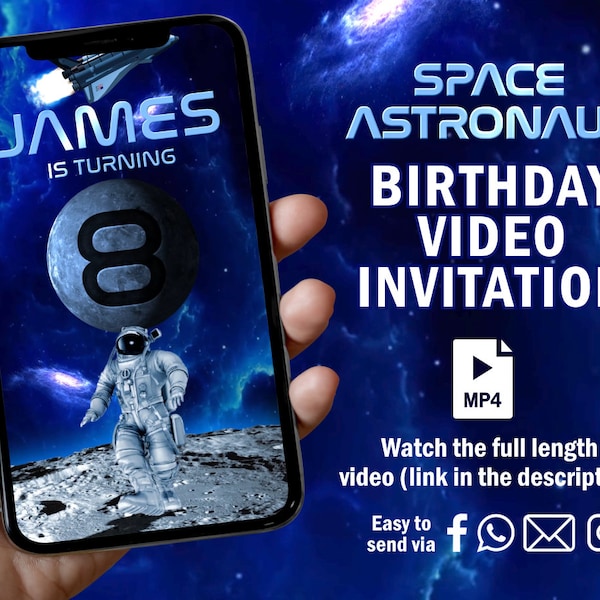 Space Astronaut Invitation, Rocket Video Invitation, Galaxy party Animated Video, Space Custom Invite, Astronaut personalized video, planets