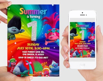 Personalized Trolls Birthday Invitation, Trolls Evite (Digital File)