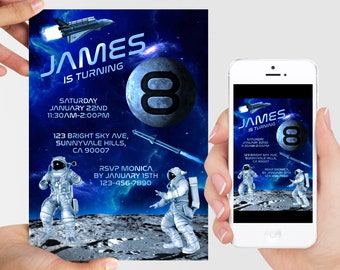 Space Astronaut Printable Invitation, Space birthday invitation, Rocket personalized invite, Galaxy invite,  outer space evite, Electronic