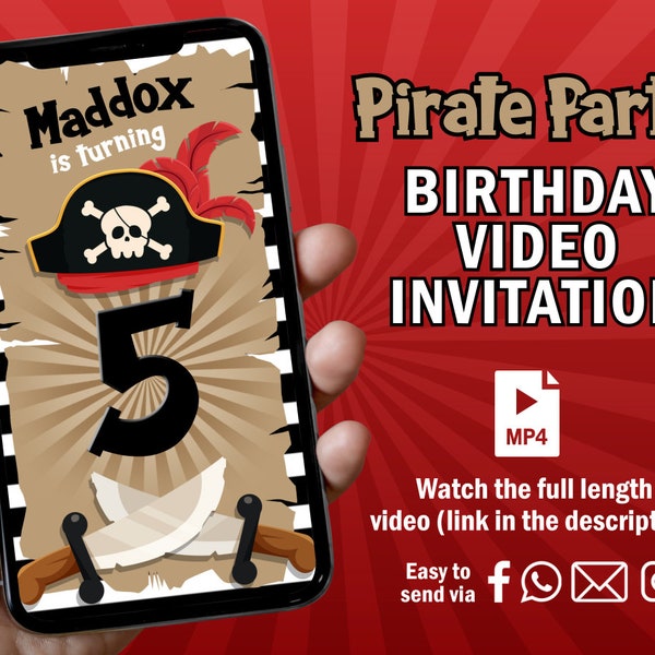 Faire-part de pirate, faire-part vidéo d'anniversaire de pirate, vidéo d'animation pirate, faire part de pirate, thème d'anniversaire de pirate, fête de pirates