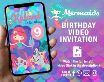 Mermaids Birthday Party Video Invitation, Animated Custom Invite