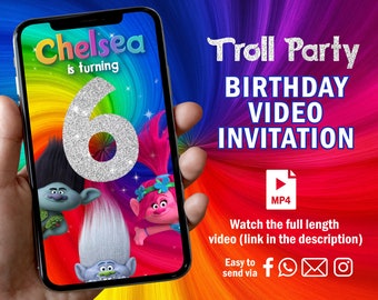 Trolls Birthday Animated Video Invitation, Custom Party Invite