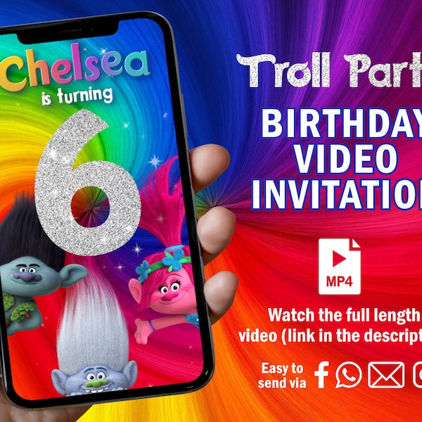 Trolls Invitation, Trolls Birthday Video Invitation, Trolls Animated Video, Trolls Custom Invite, Trolls birthday theme, Troll party, Poppy