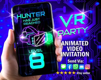 VR Game Invitation, VR Gamer Birthday Video Invitation, Virtual Reality party Animated, VR Party Custom Invite, Game on personalized video