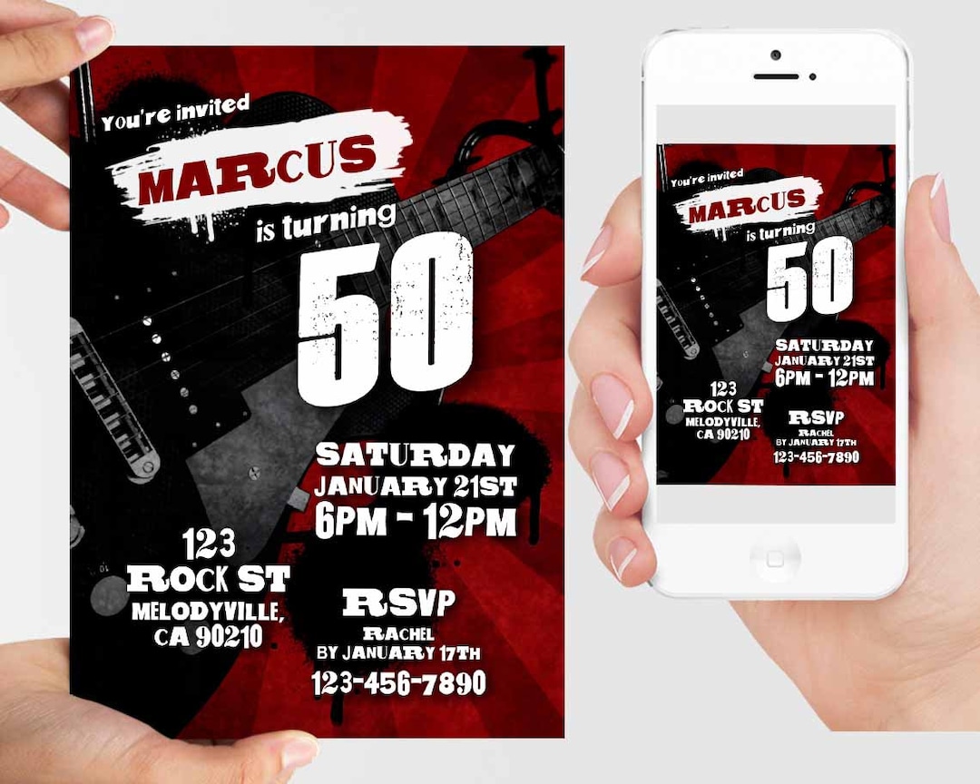 Rock Printable Invitation, Rock and Roll Birthday Invitation, Rockn Roll Invite, Rock Star Evite